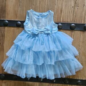 Special Editions Baby Blue Tulle Tiered Sequin Dress sz 18M